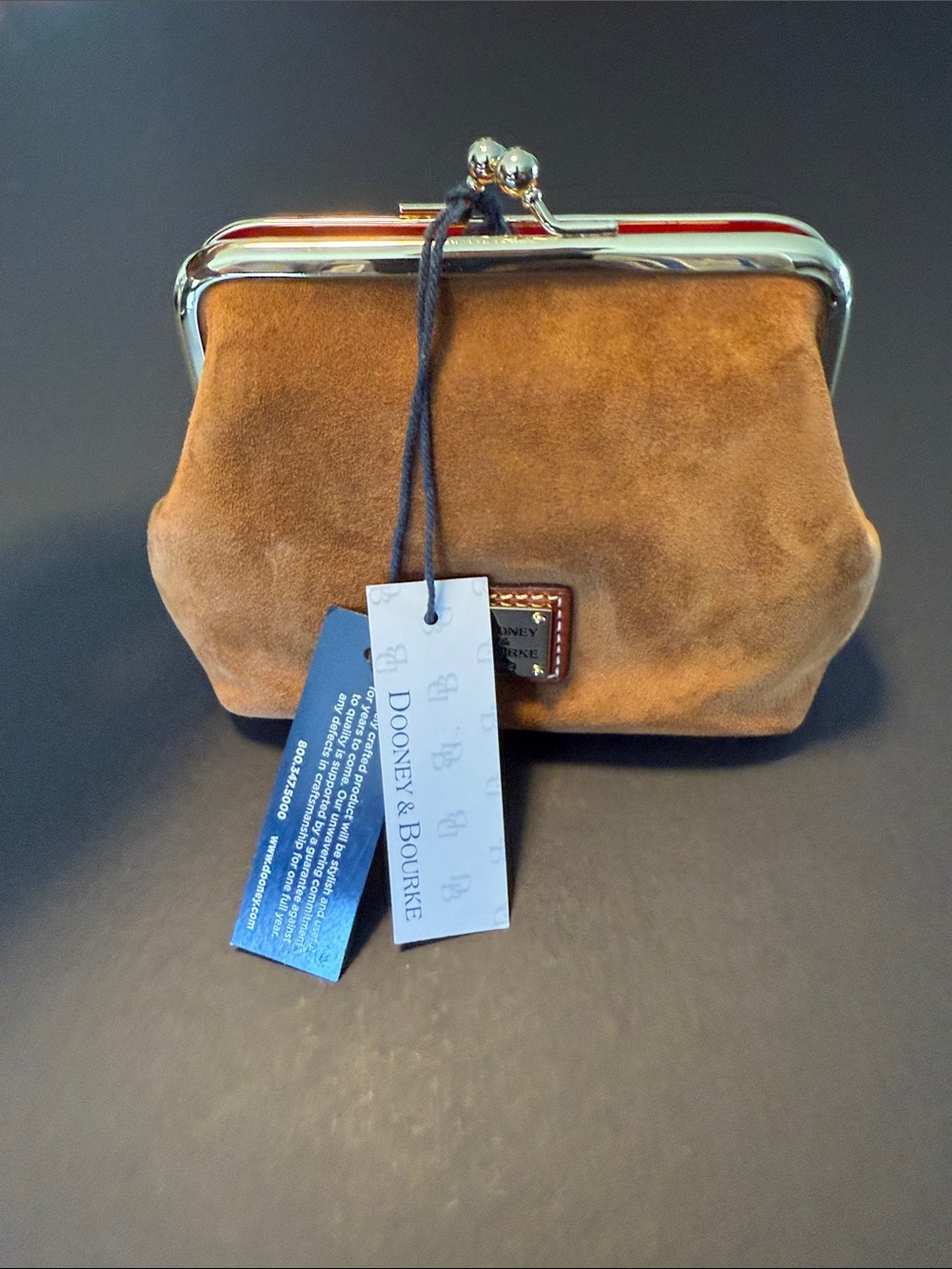 Dooney & Bourke Tan Suede Small Kiss-Lock Coin Pouch New